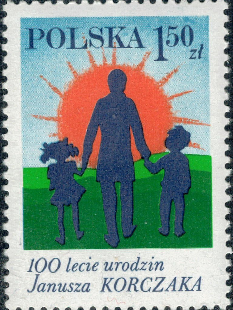 Силуэт Корчака с детьми